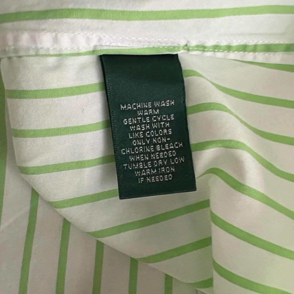 Ralph Lauren Green and White Striped Button Down Shirt Size Medium - Picture 9 of 9